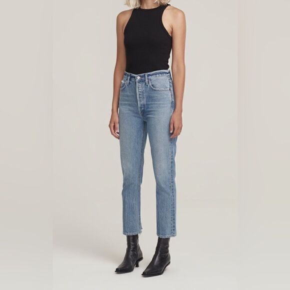 NWT Agolde Riley Blue Jeans High Rise Crop Ankle Straight Leg Size 24 - Picture 6 of 14